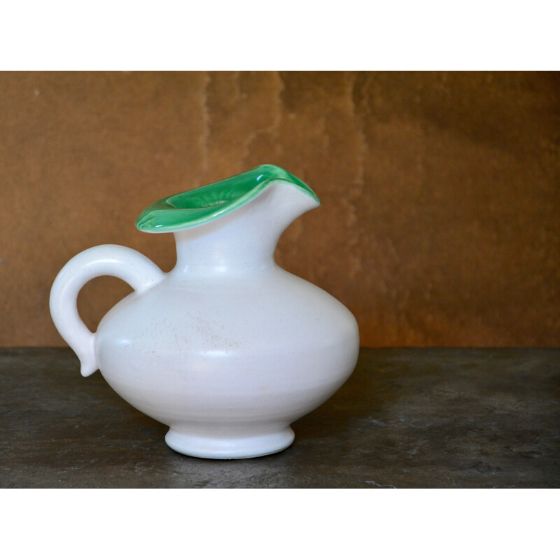 White and green pitcher by Pol Chambost - 1950s 