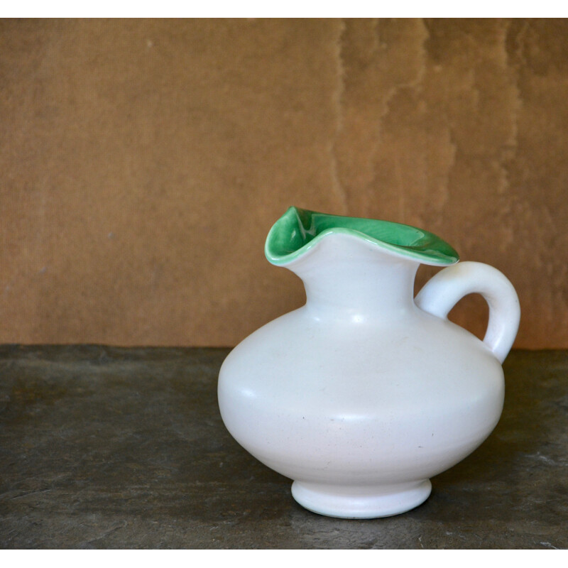 White and green pitcher by Pol Chambost - 1950s 