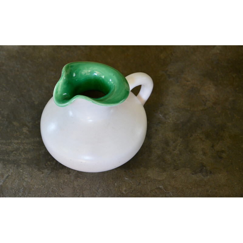 White and green pitcher by Pol Chambost - 1950s 