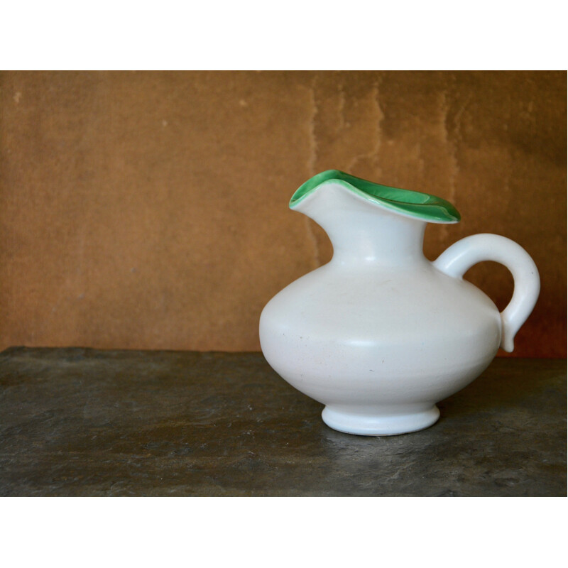 White and green pitcher by Pol Chambost - 1950s 