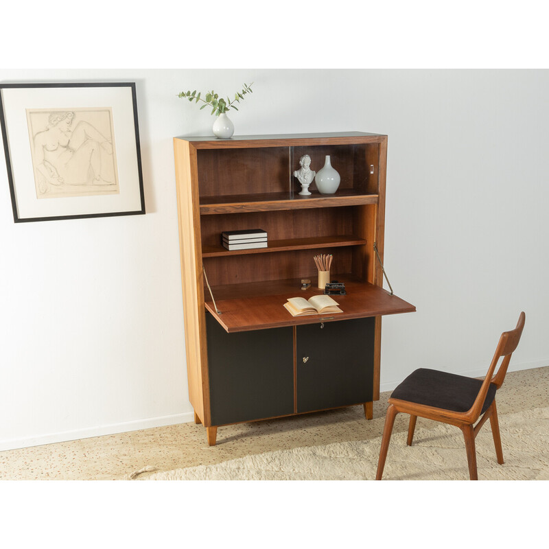 Vintage walnut desk with two glass sliding doors by Musterring, Germany 1950s