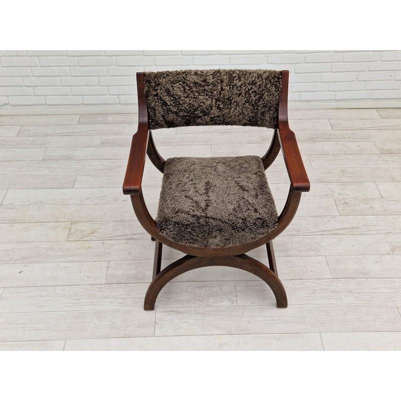 Vintage "Kurul" sheepskin armchair by Henning Kjærnulf, Denmark 1960