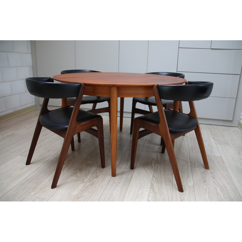 Table de salle à manger et 4 chaises vintage en teck, de Kai Kristiansen pour Skovmand et Andersen, Danemark - 1950