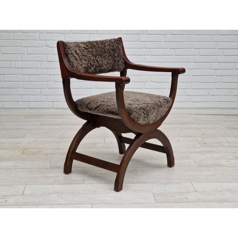 Vintage "Kurul" sheepskin armchair by Henning Kjærnulf, Denmark 1960