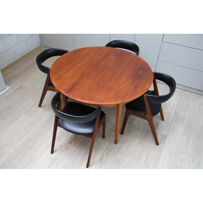 Table de salle à manger et 4 chaises vintage en teck, de Kai Kristiansen pour Skovmand et Andersen, Danemark - 1950