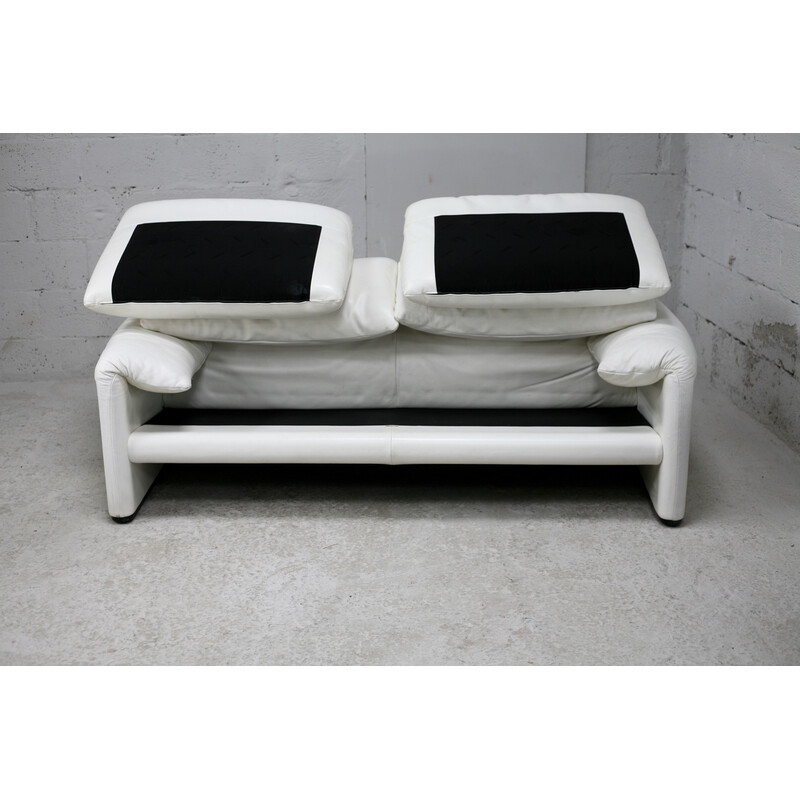 Vintage Maralunga white leather sofa by Vico Magistretti for Cassina, Italy 1970