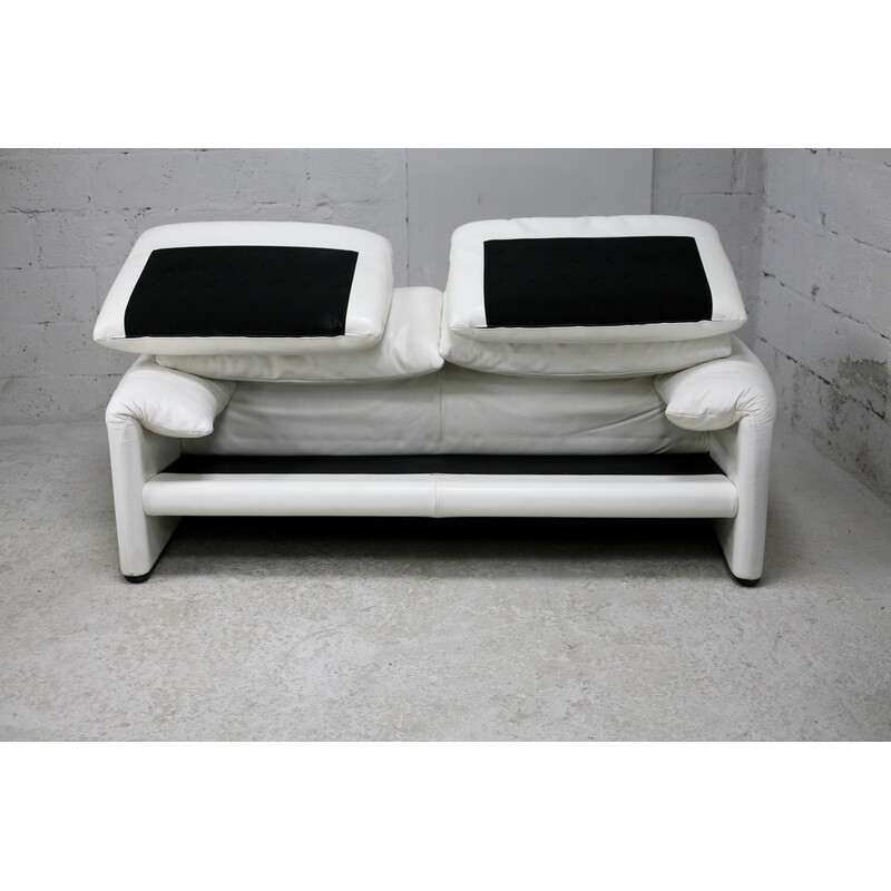 Vintage Maralunga wit lederen sofa door Vico Magistretti voor Cassina, Italië 1970