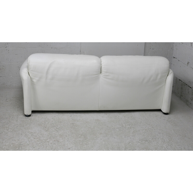 Vintage Maralunga white leather sofa by Vico Magistretti for Cassina, Italy 1970