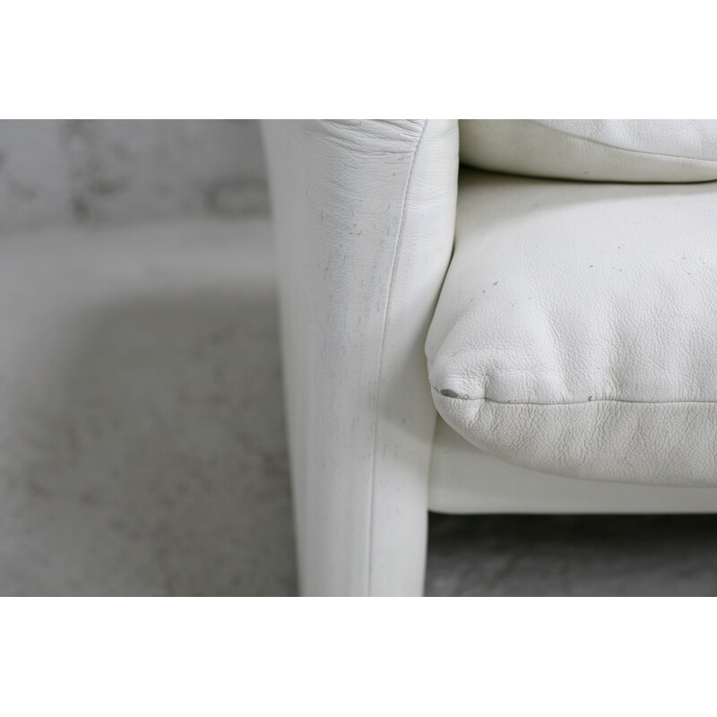 Vintage Maralunga white leather sofa by Vico Magistretti for Cassina, Italy 1970