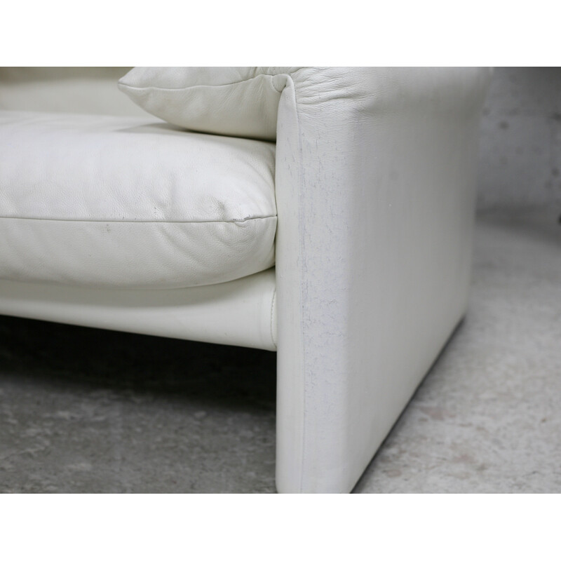 Vintage Maralunga white leather sofa by Vico Magistretti for Cassina, Italy 1970