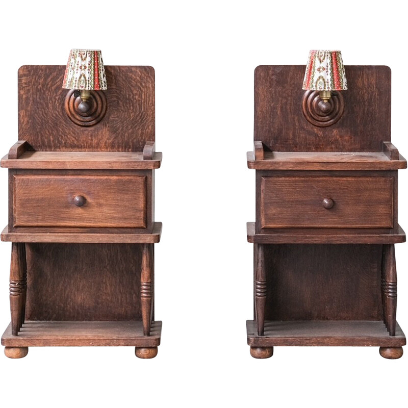 Pair of vintage oakwood night stands by Charles Dudouyt, France 1940