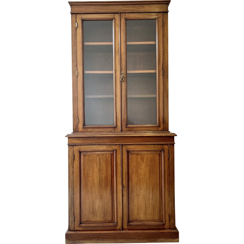 Vintage mahogany bookcase with double glass doors