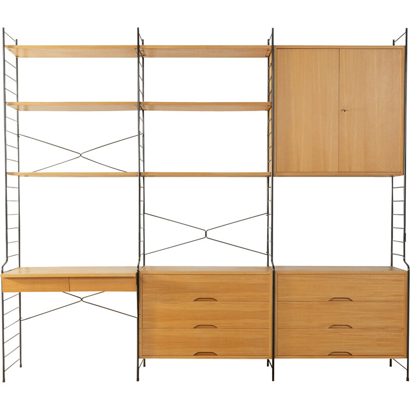 Vintage ashwood veneer shelving system by Whb, Germany 1960s