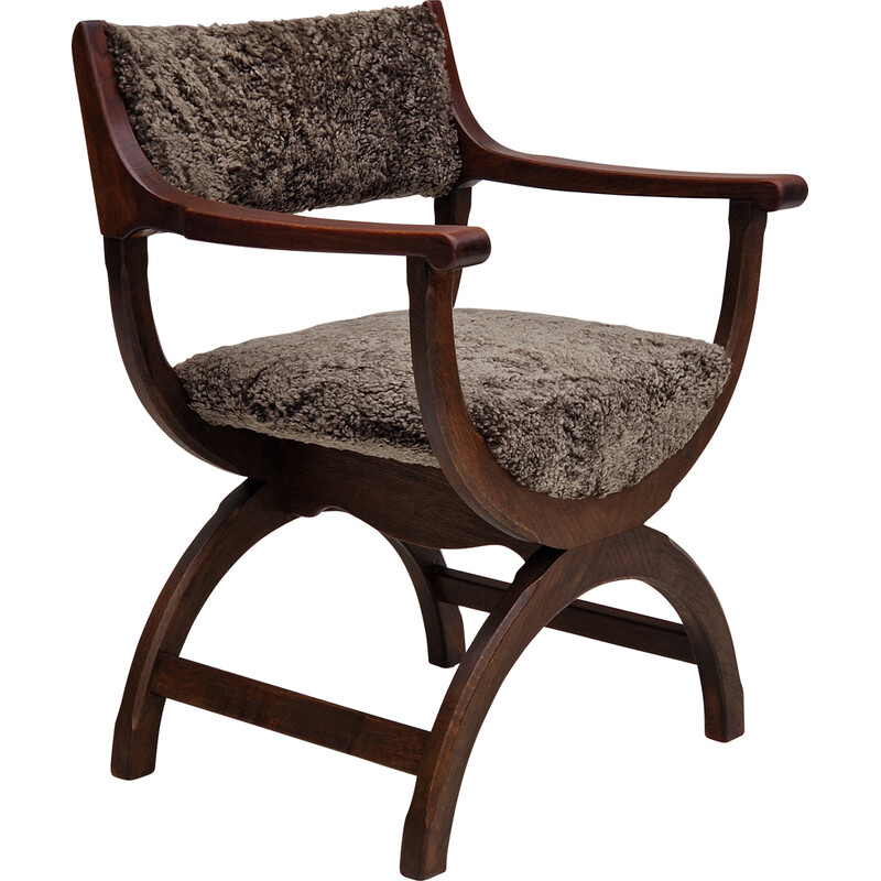 Vintage "Kurul" schapenvacht fauteuil van Henning Kjærnulf, Denemarken 1960