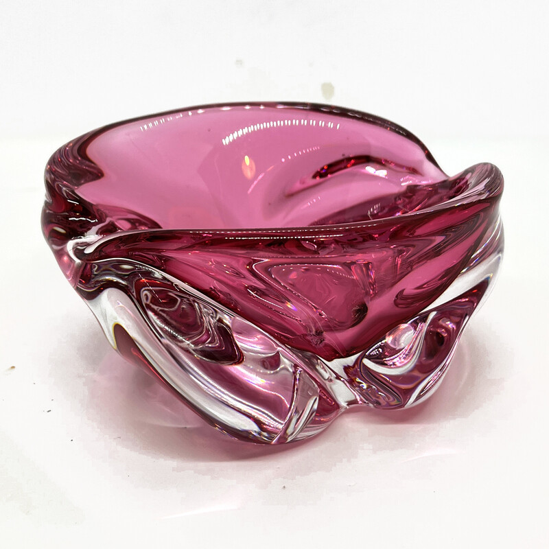 Vintage pink ashtray by J. Hospodka for Chribska Sklarna, Czechoslovakia 1960s