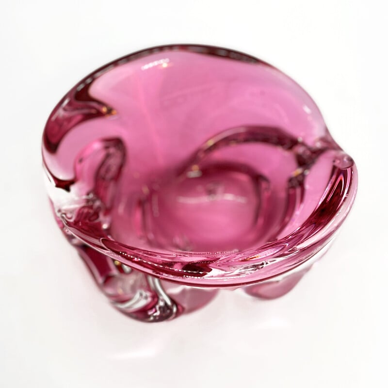 Vintage pink ashtray by J. Hospodka for Chribska Sklarna, Czechoslovakia 1960s