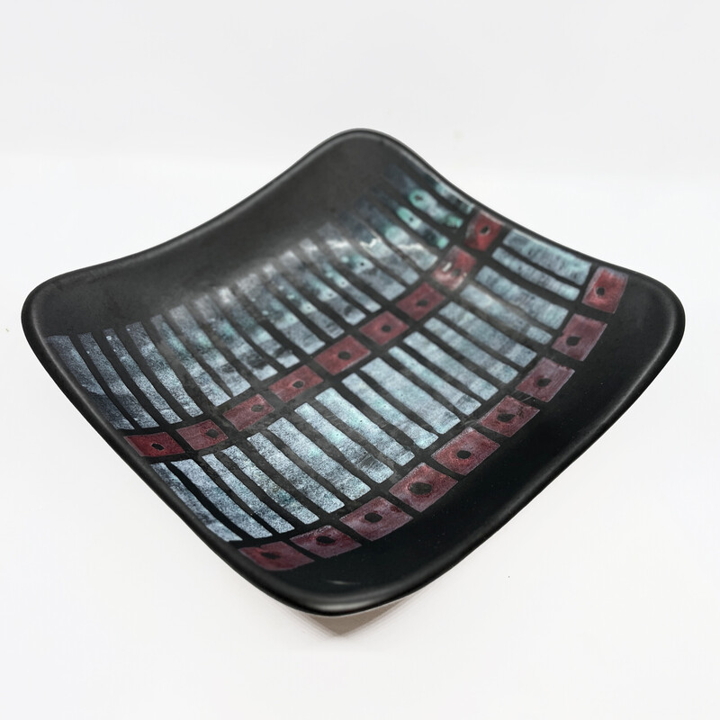 Vintage Op Art ceramic fruit platter by Strehla Keramik, Germany 1970s