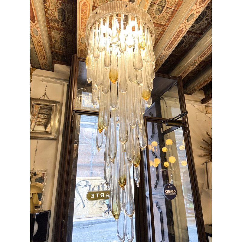 Vintage Venini Murano glass chandelier, Italy 1970s