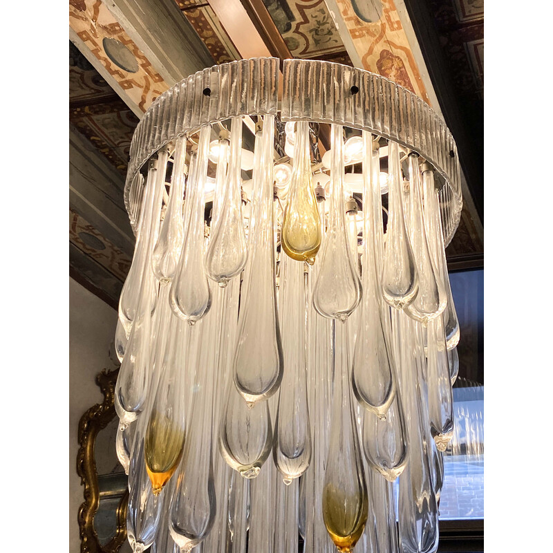 Vintage Venini Murano glass chandelier, Italy 1970s