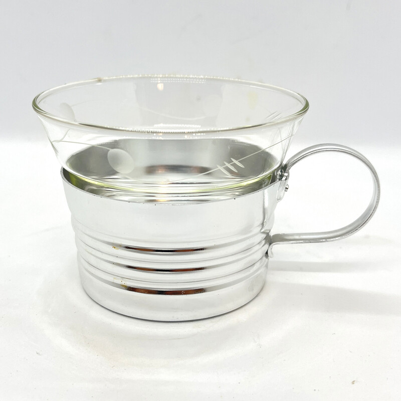 Juego de 6 vasos de té vintage con bandeja de Veb Raum-Und Tafelschmuck Lipzig, años 70