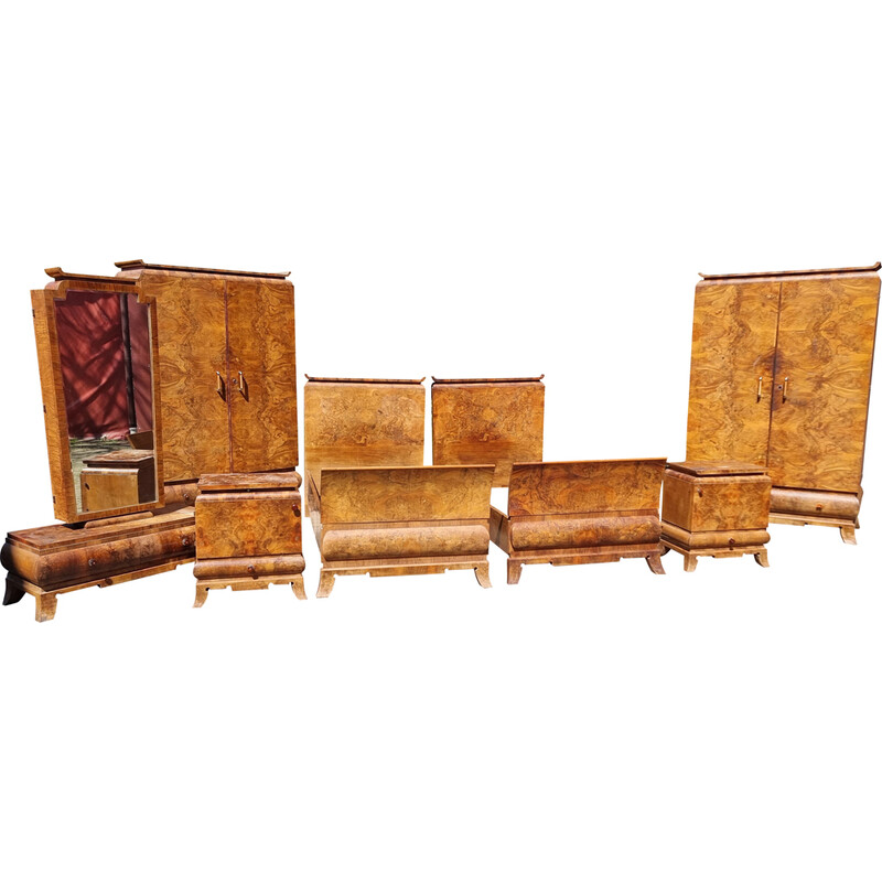 Vintage art deco walnoot fineer slaapkamer set, 1940