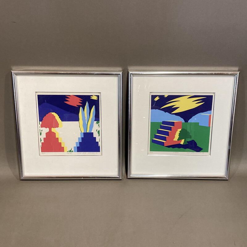 Pair of vintage lithographs "Bent Karl Jakobsen", 1989