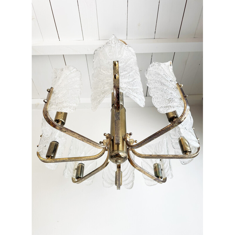 Vintage brass and glass chandelier by Carl Fagerlund for Orrefors, Sweden 1960s