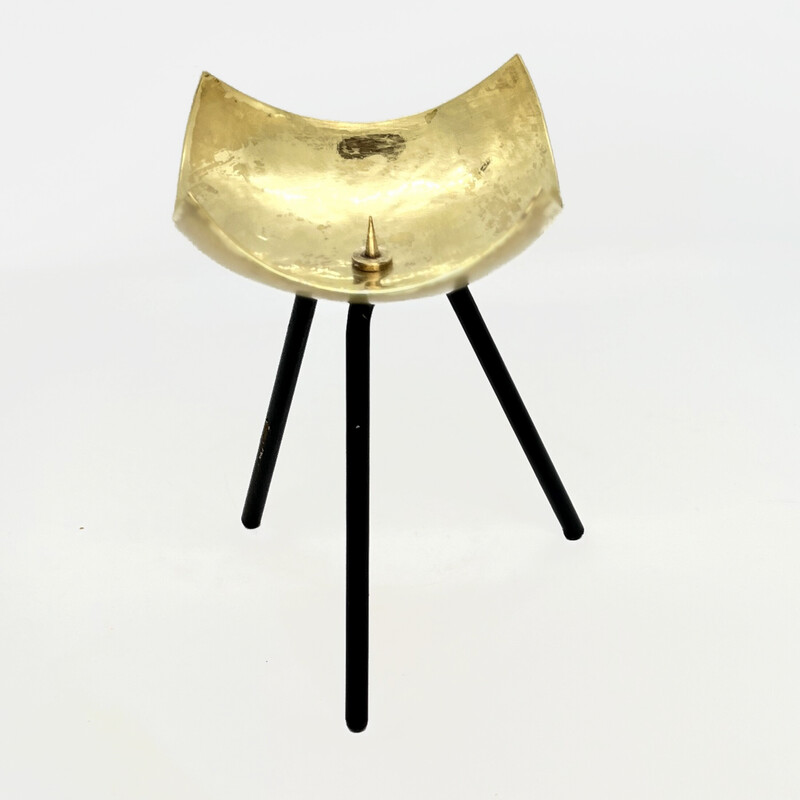 Vintage brass space age candlestick, Belgium 1970s