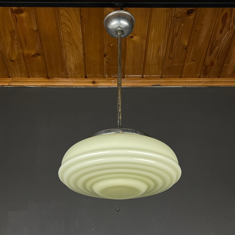 Vintage groen glazen hanglamp, Italië 1950