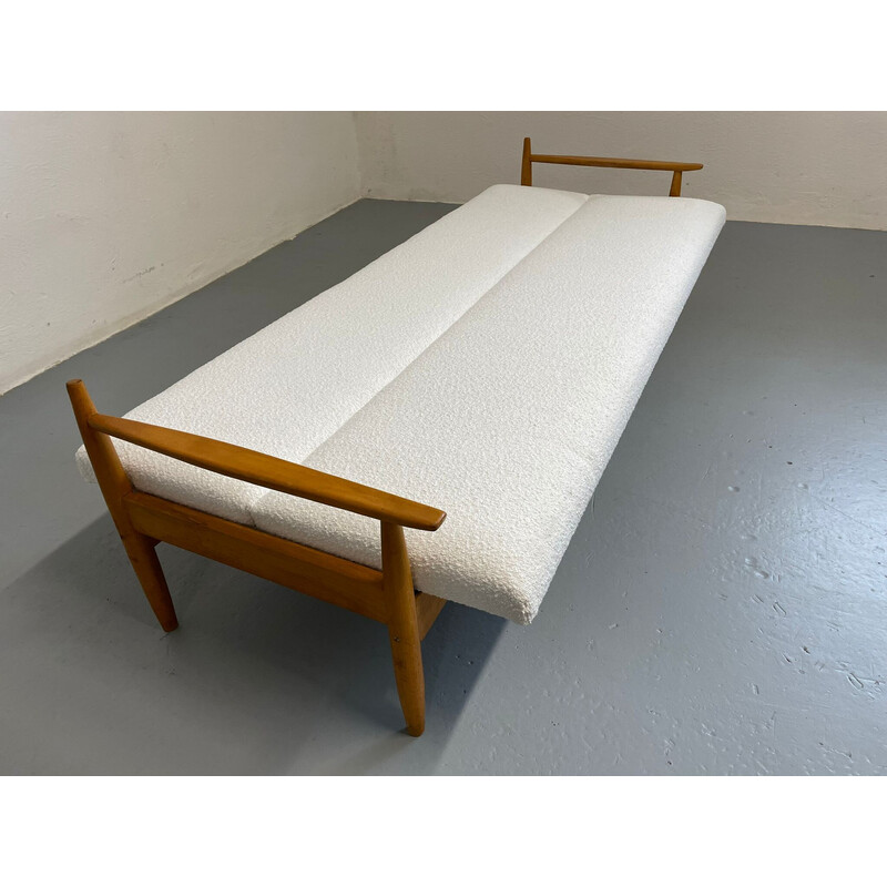 Mid century extendable sofa in boucle fabric, Czechoslovakia 1970s