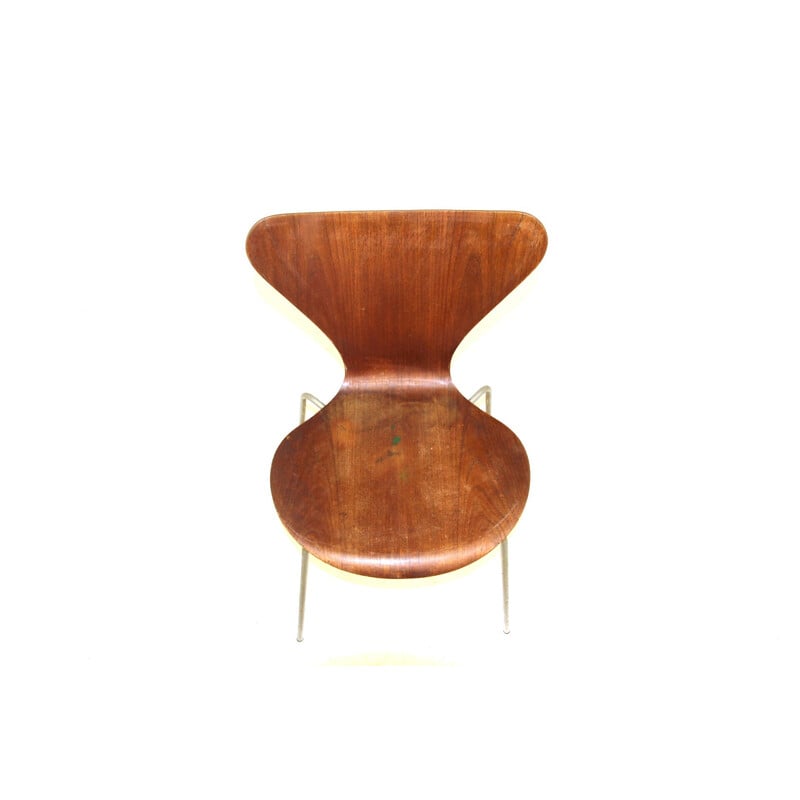 Juego de 4 sillas vintage "Modelo 7" de Arne Jacobsen, Dinamarca 1950