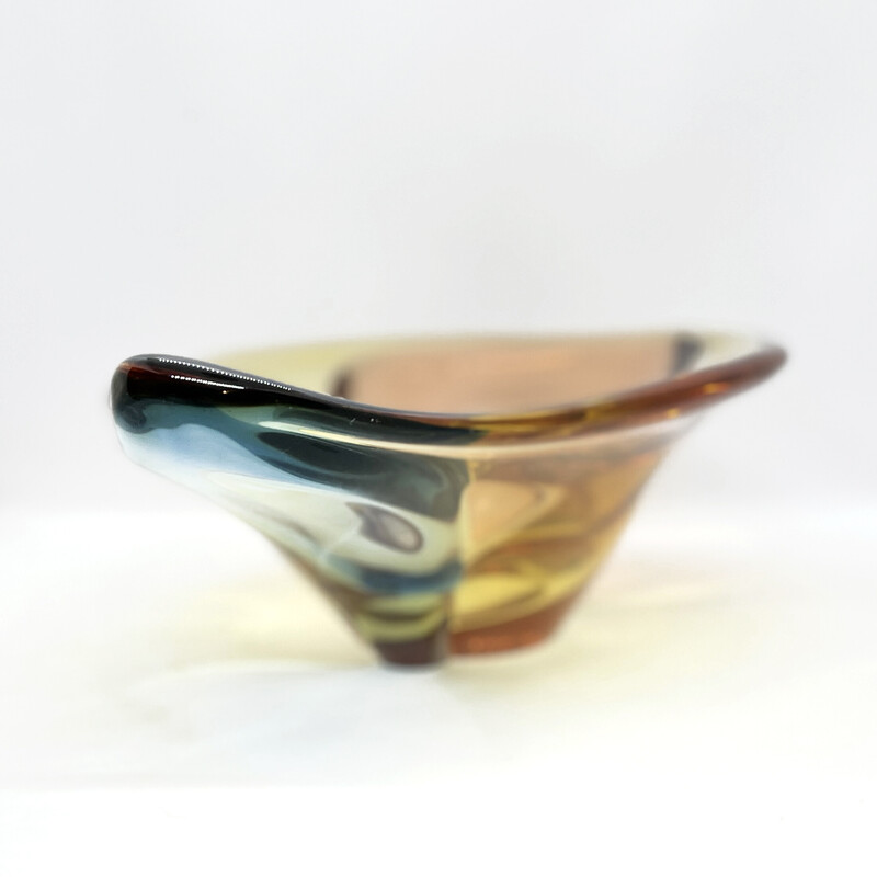 Vintage organic glass dish by H. Machovska for Mstišov, Czechoslovakia 1960