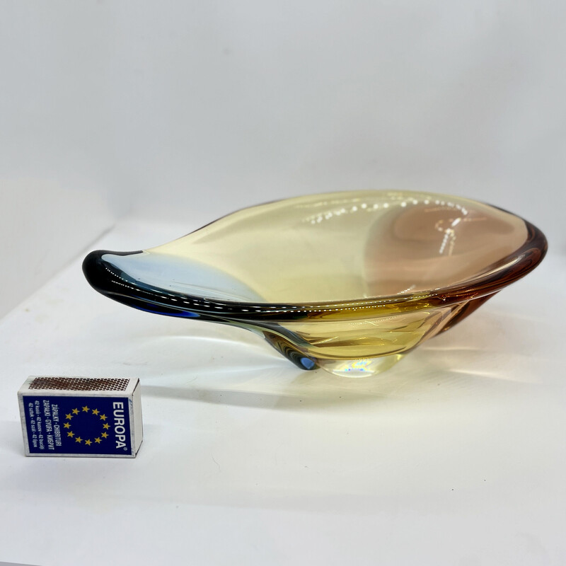 Vintage organic glass dish by H. Machovska for Mstišov, Czechoslovakia 1960