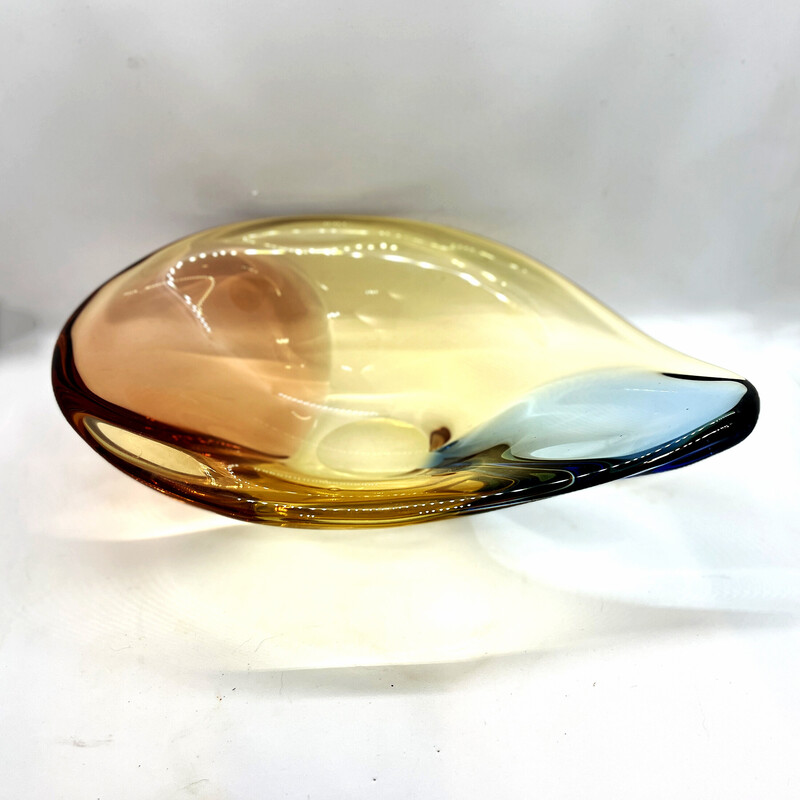 Vintage organic glass dish by H. Machovska for Mstišov, Czechoslovakia 1960