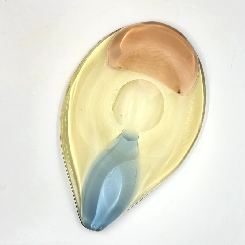 Vintage organic glass dish by H. Machovska for Mstišov, Czechoslovakia 1960