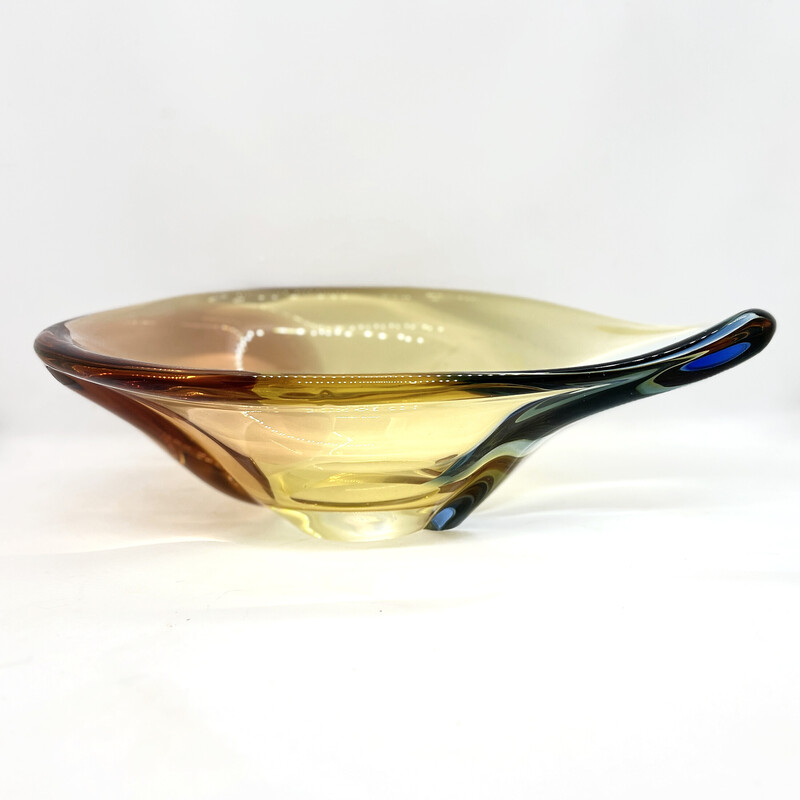 Vintage organic glass dish by H. Machovska for Mstišov, Czechoslovakia 1960