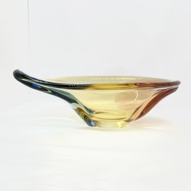 Vintage organic glass dish by H. Machovska for Mstišov, Czechoslovakia 1960