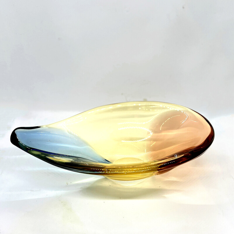 Vintage organic glass dish by H. Machovska for Mstišov, Czechoslovakia 1960