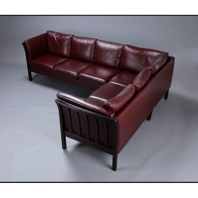 Danish vintage model New York leather corner sofa by Hurup Mobelfabrik, 1970s