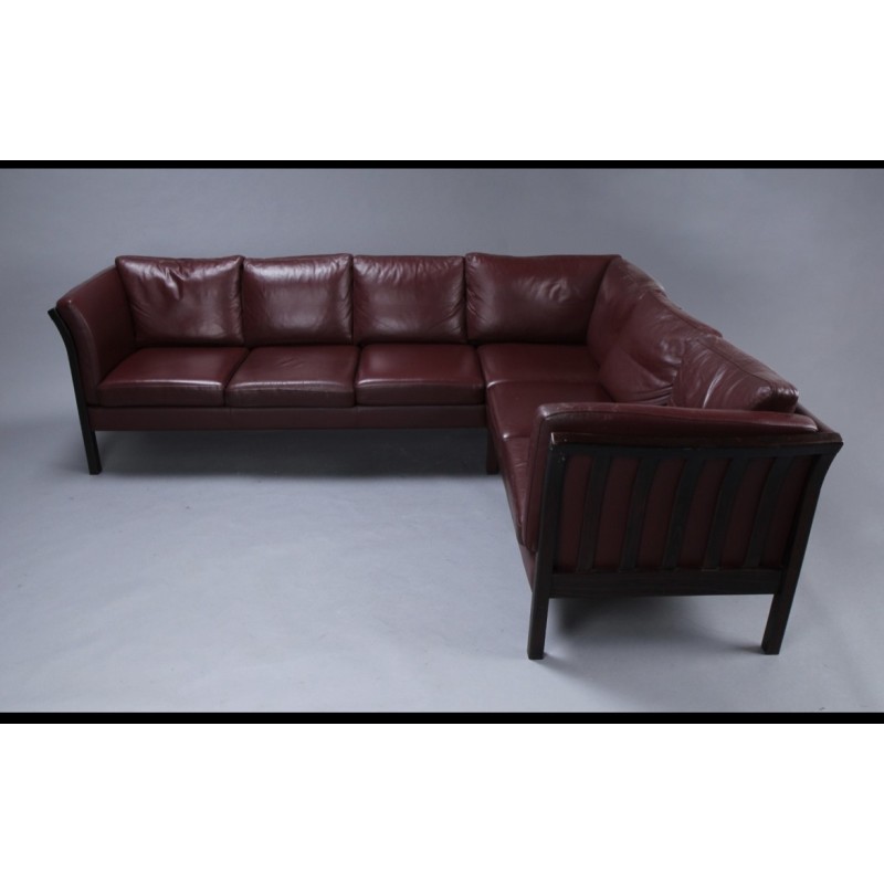 Danish vintage model New York leather corner sofa by Hurup Mobelfabrik, 1970s