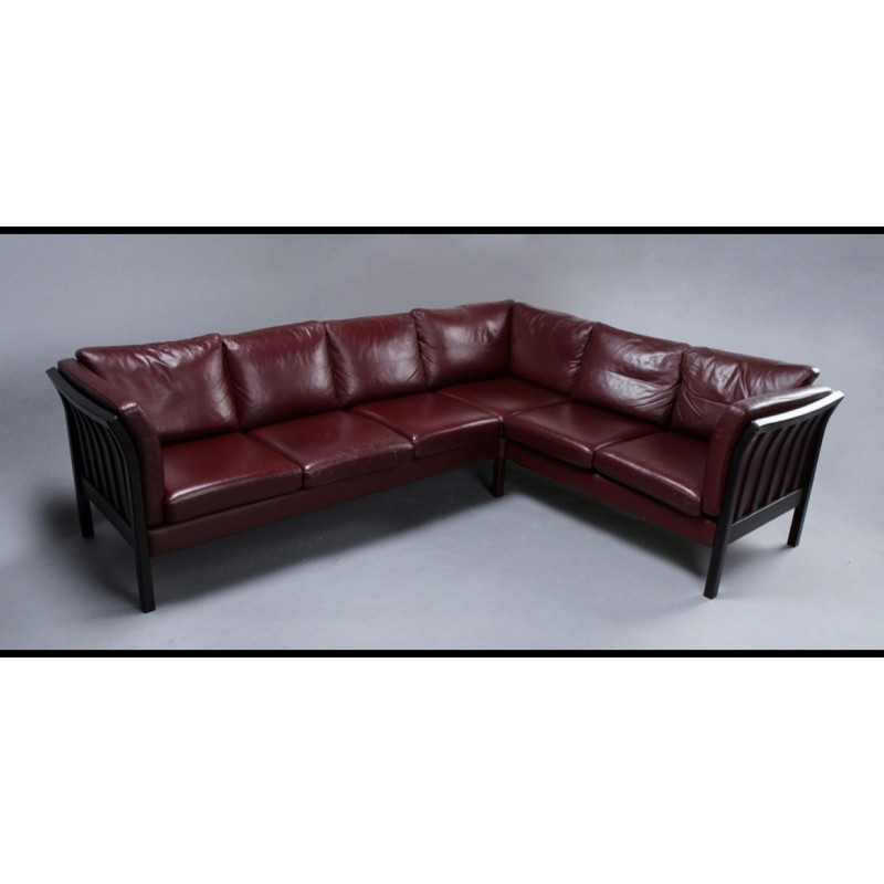 Danish vintage model New York leather corner sofa by Hurup Mobelfabrik, 1970s