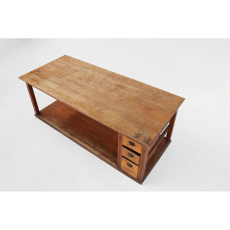 Mid century French worktable in pine wood, 1920s