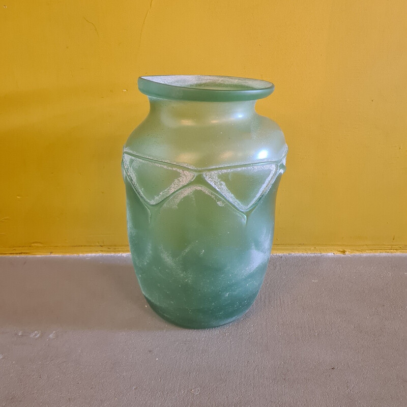 Vaso de vidro Murano Seguso Scavo italiano vintage, década de 1970
