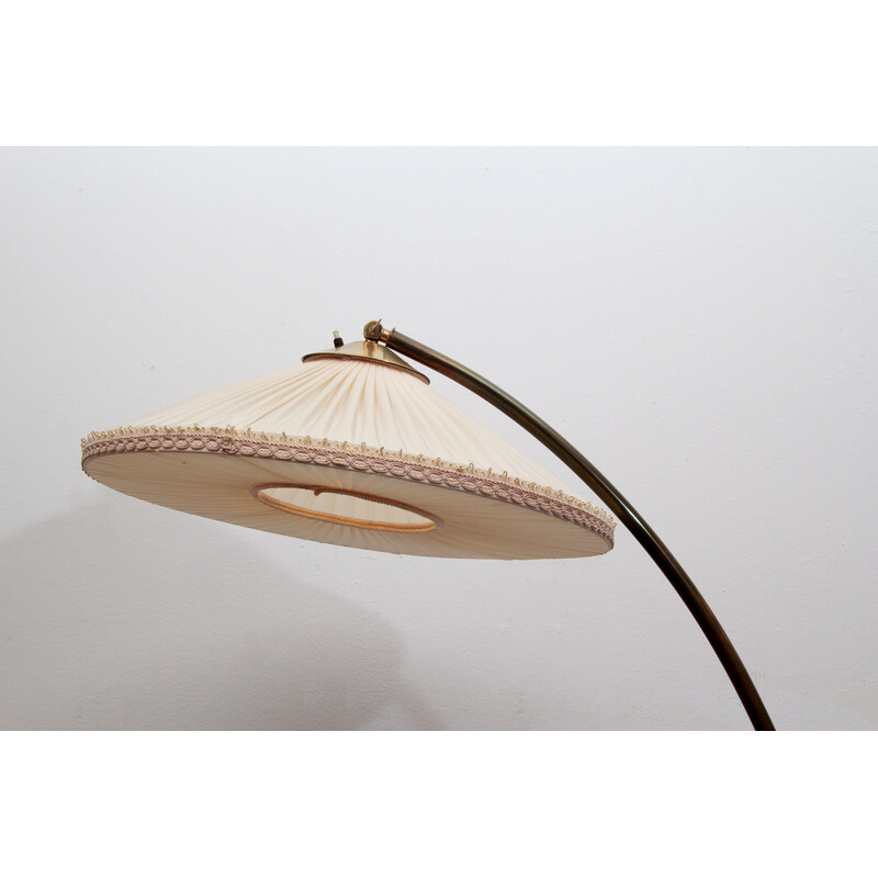 Vintage floor lamp in brass with pliseé lampshade, 1950s