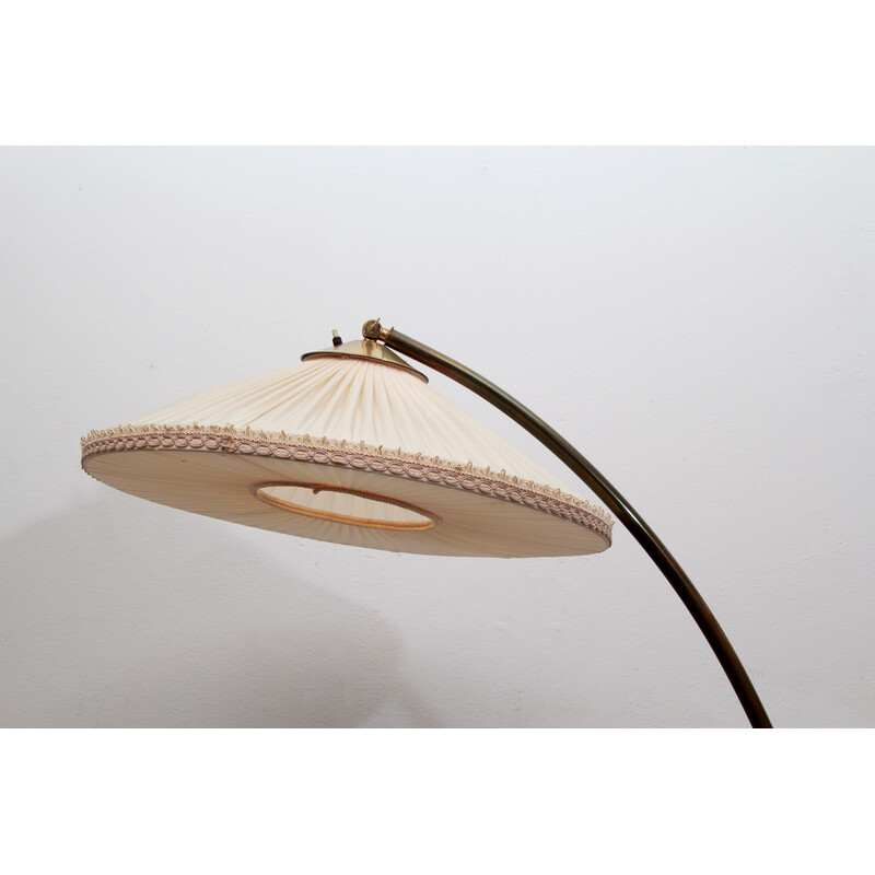 Vintage vloerlamp in messing met pliseé lampenkap, 1950