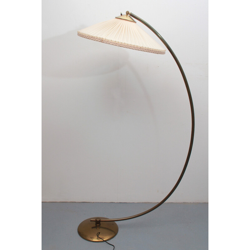 Vintage floor lamp in brass with pliseé lampshade, 1950s