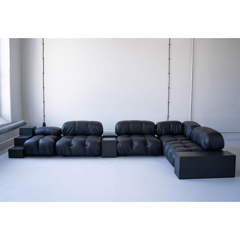 Vintage black leather Cameleonda living room set by Mario Bellini for B and B Italia, 1970