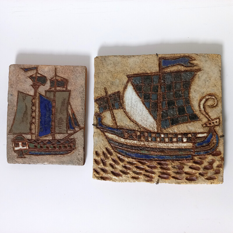 Paar Vintage-Keramik-Basreliefs von Les Argonautes, 1960