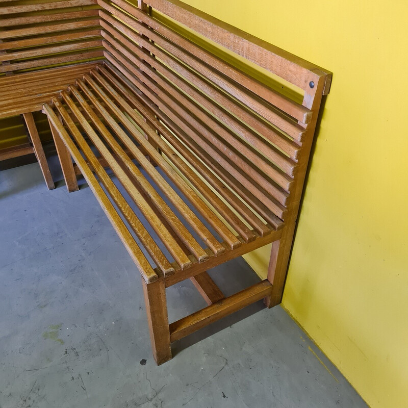 Vintage French beech wooden corner bench