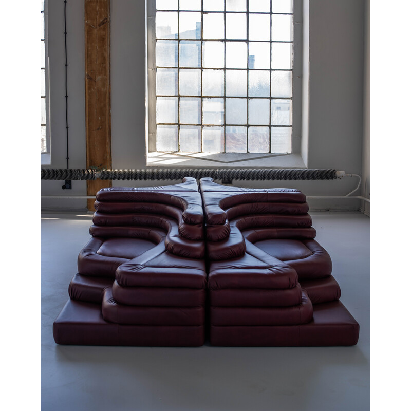 Vintage 'Terrazza' Landscapes living room set in burgundy leather by Ubald Klug for De Sede